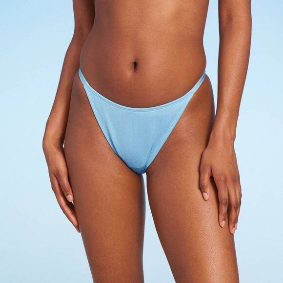 Wild Fable Women's Low-Rise Cheeky High Leg Bikini Bottom | Blue Lurex | Size XL - Picture 1 of 7